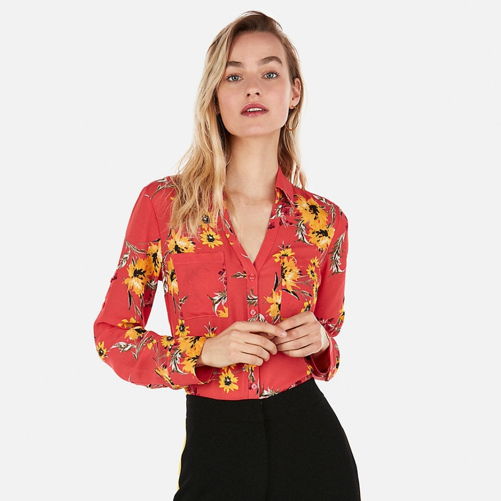 NEW Express Floral Slim Fit Portofino Shirt